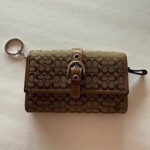 Coach Brown Signature Canvas Wallet Keychain